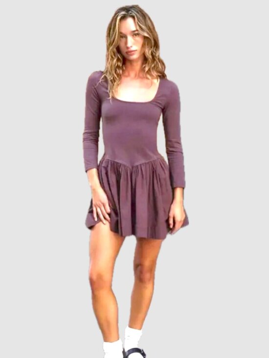 Free People Dresses & Skirts - Free People Free-est "Onda" Drop-Waist Long-Sleeve Mini Dress - Size Large